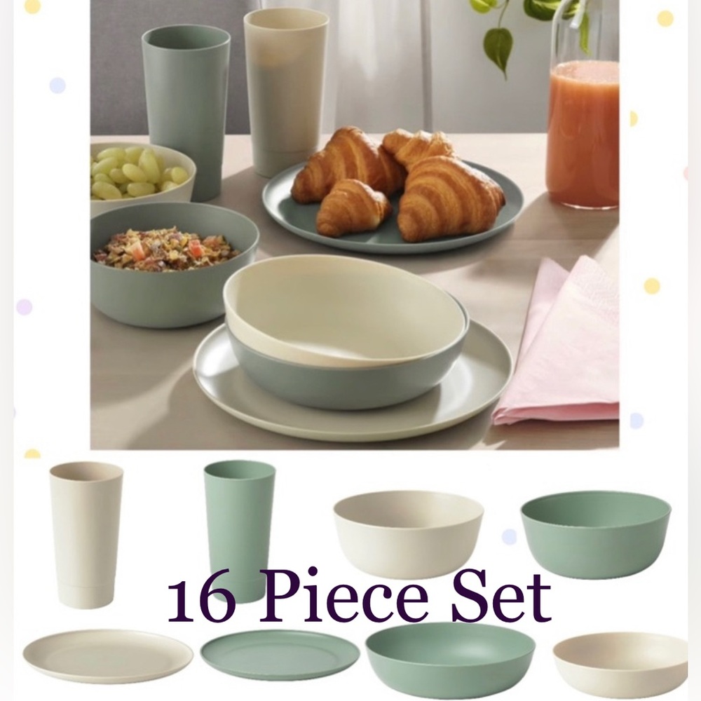Modern Two-Tone Dinnerware Set in Sage and Cream - 16 Pieces